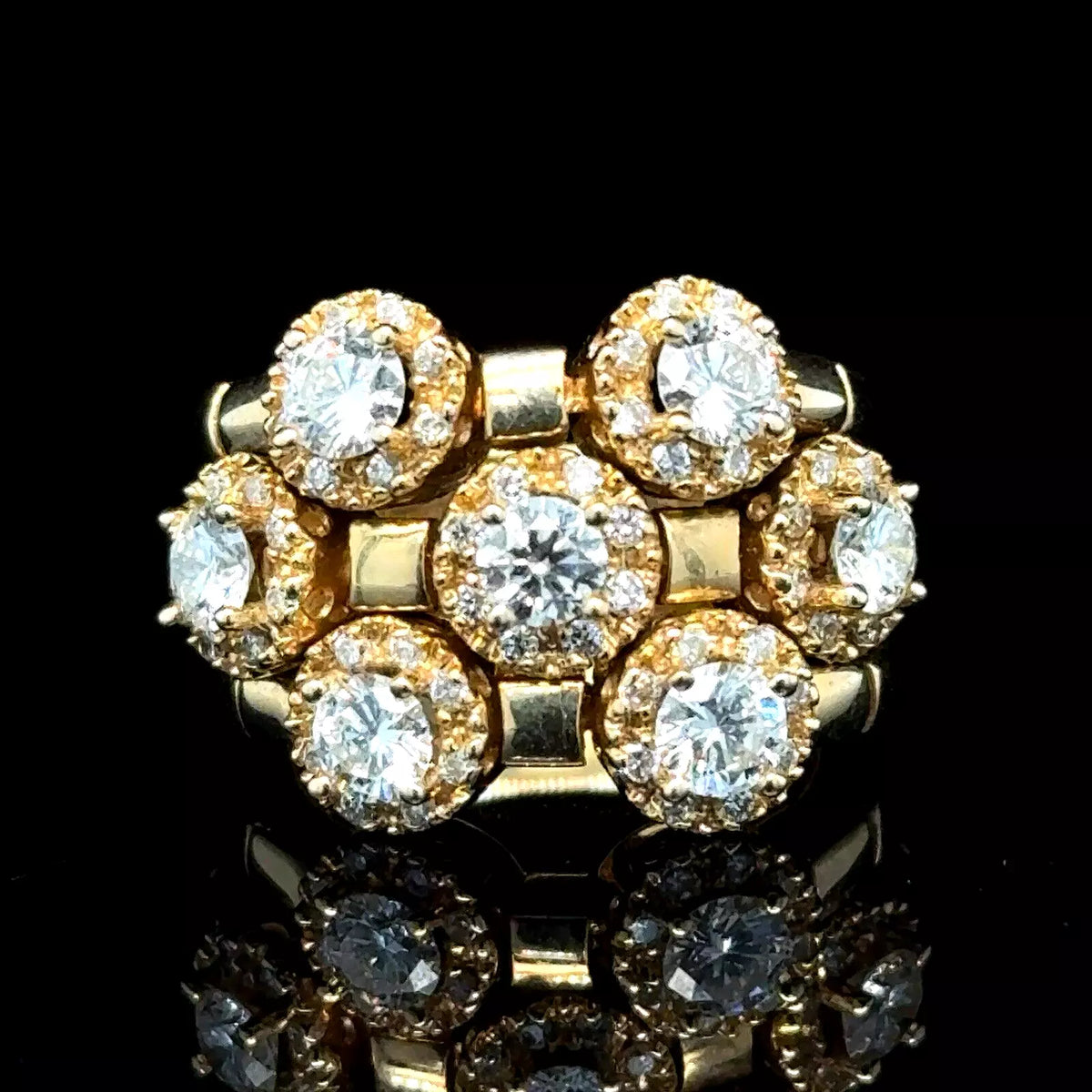 Estate Sonia Bitton 14k Yellow Gold Gold Flower Ring With Diamonds 1.75ct Size 5