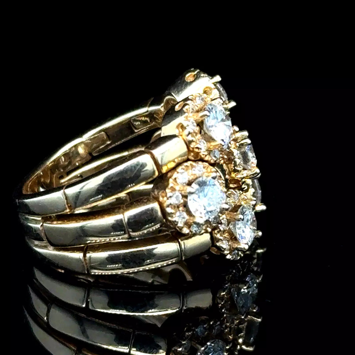 Estate Sonia Bitton 14k Yellow Gold Gold Flower Ring With Diamonds 1.75ct Size 5