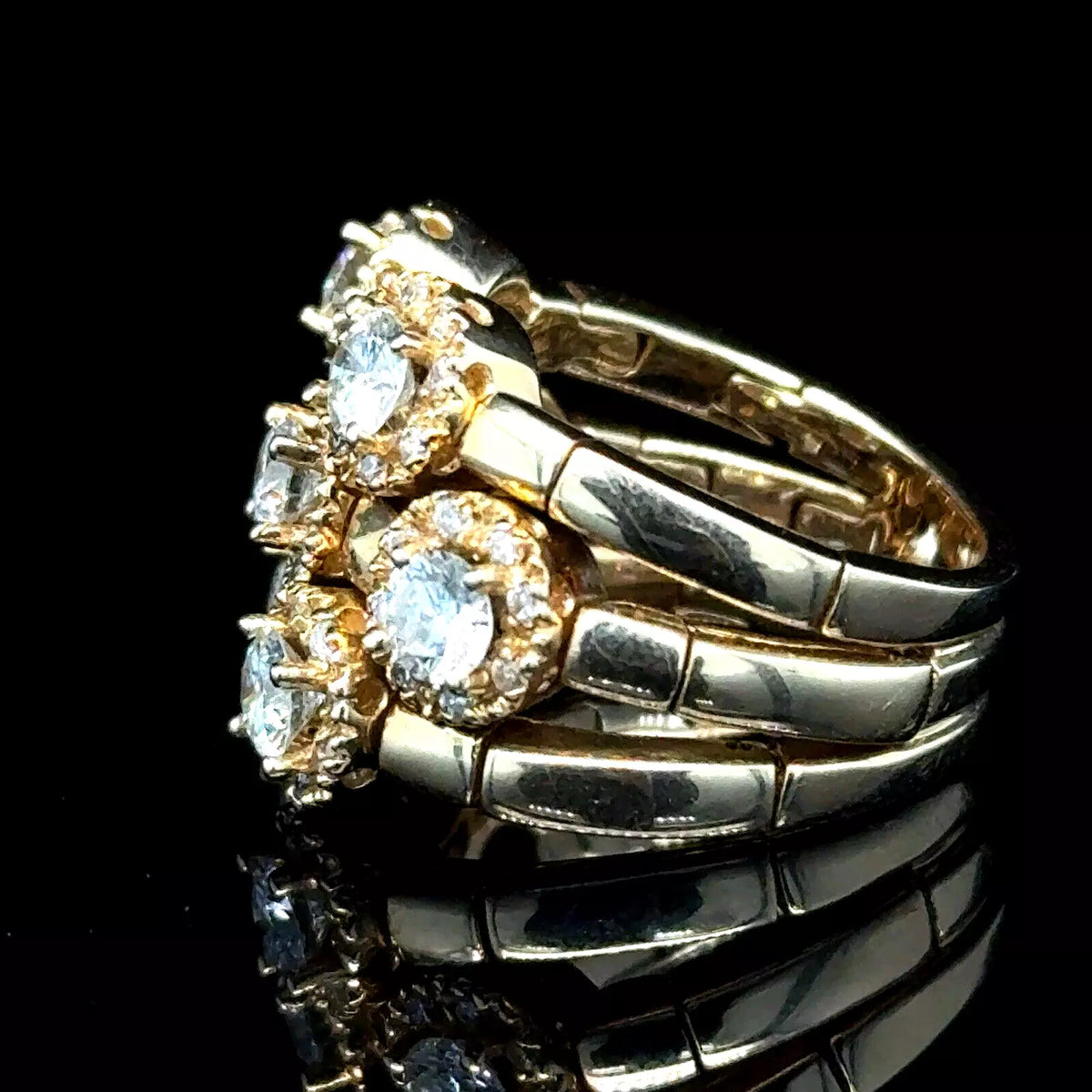 Estate Sonia Bitton 14k Yellow Gold Gold Flower Ring With Diamonds 1.75ct Size 5