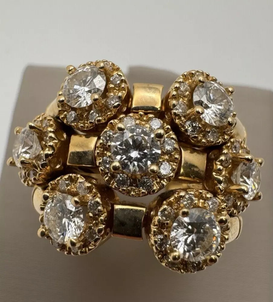 Estate Sonia Bitton 14k Yellow Gold Gold Flower Ring With Diamonds 1.75ct Size 5