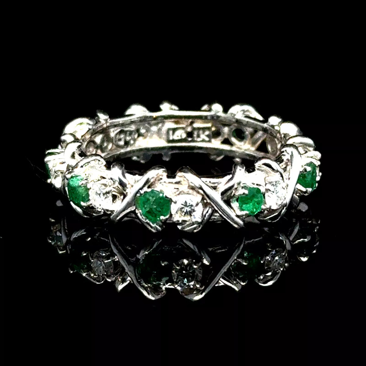 Vintage Estate 14k White Gold Diamond And Emerald Ring