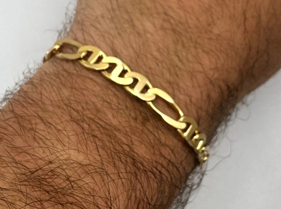 14K Yellow Gold Mens Figarucci Figaro Mariner Bracelet 7mm 17.5 grams 8.5”