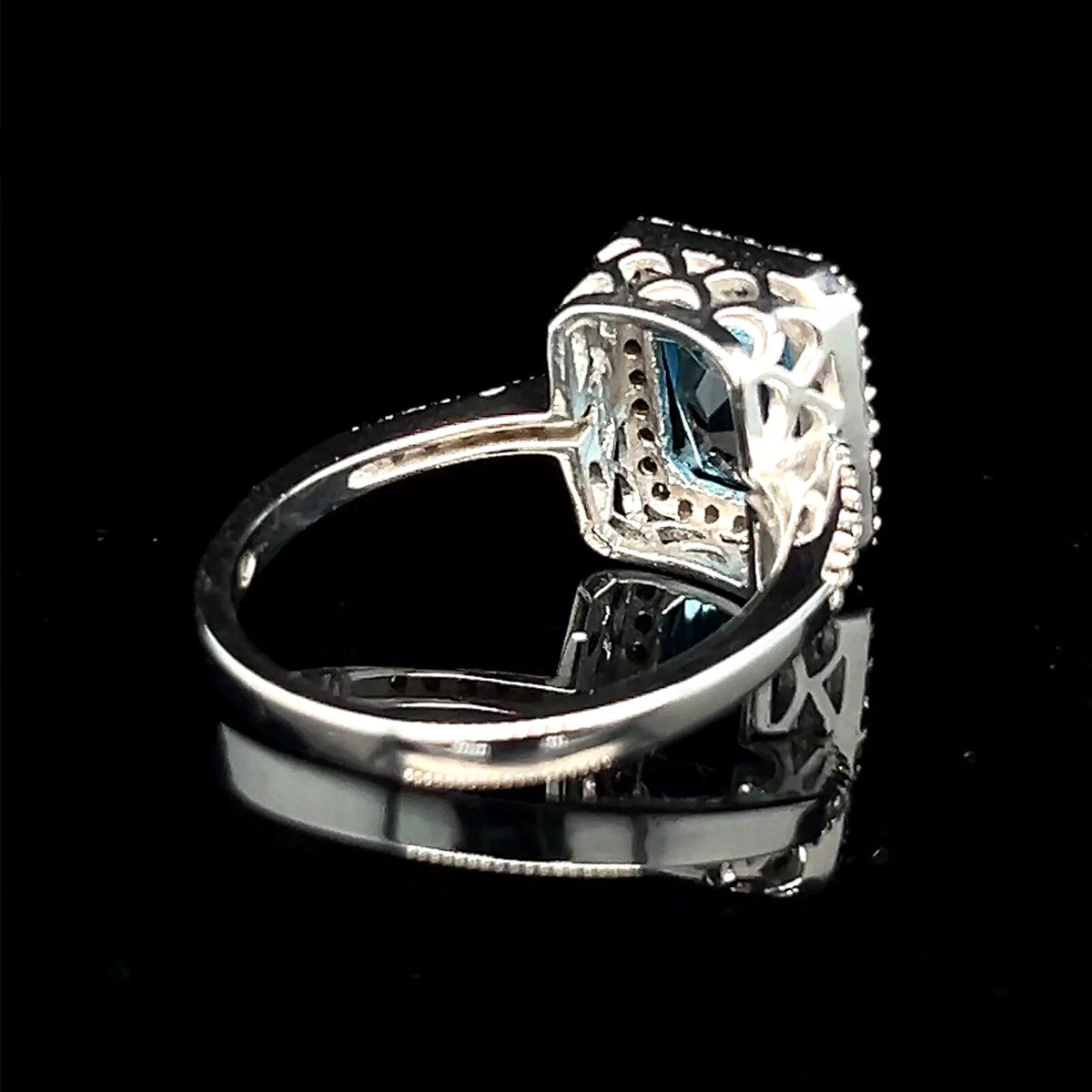 Vintage Estate 14k White Gold Blue Topaz and Diamond Halo Ring Size 10