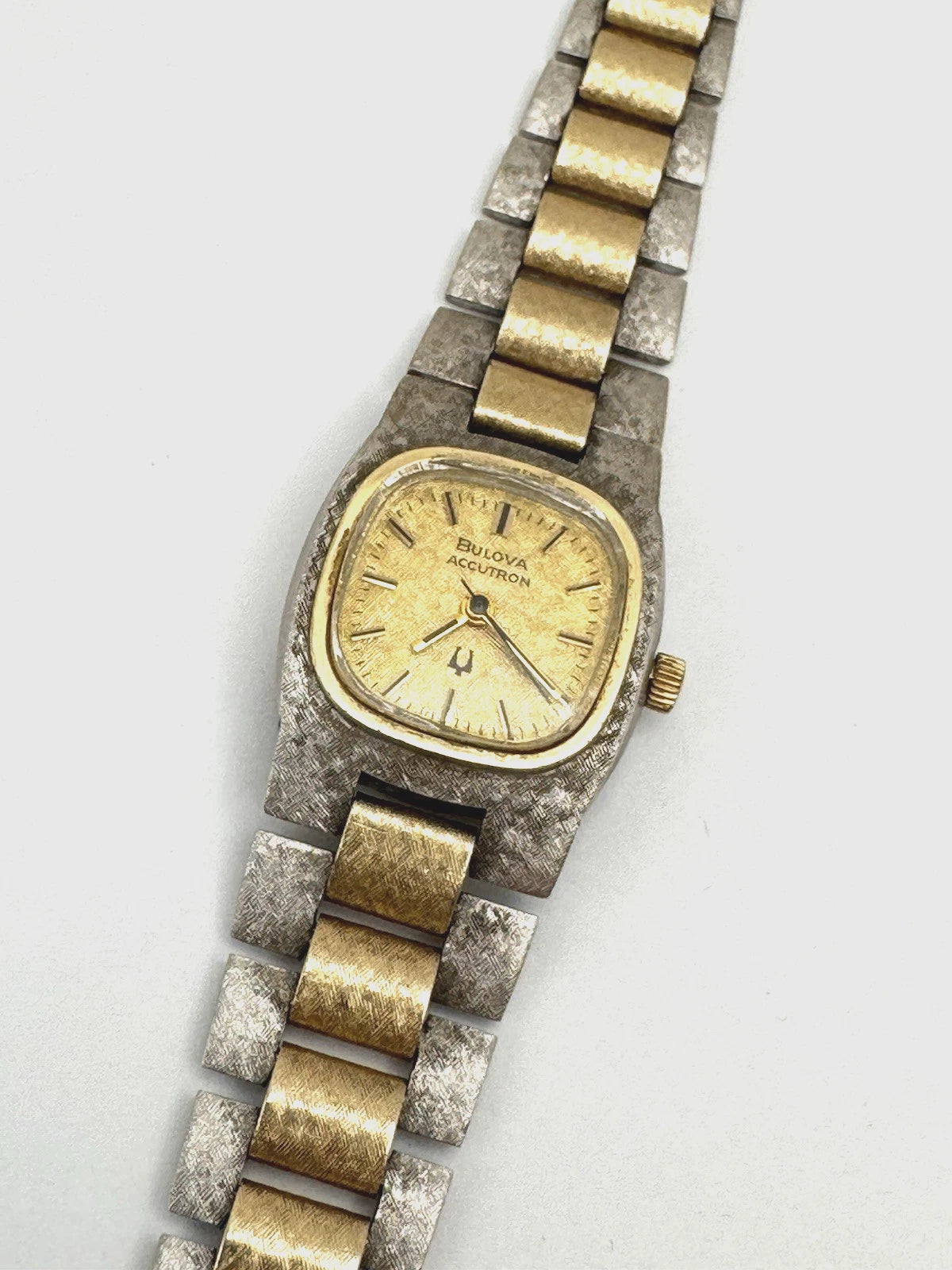 RARE VINTAGE BULOVA ACCUTRON BRACELET WATCH TUNING FORK STERLING / 14K GOLD MENS