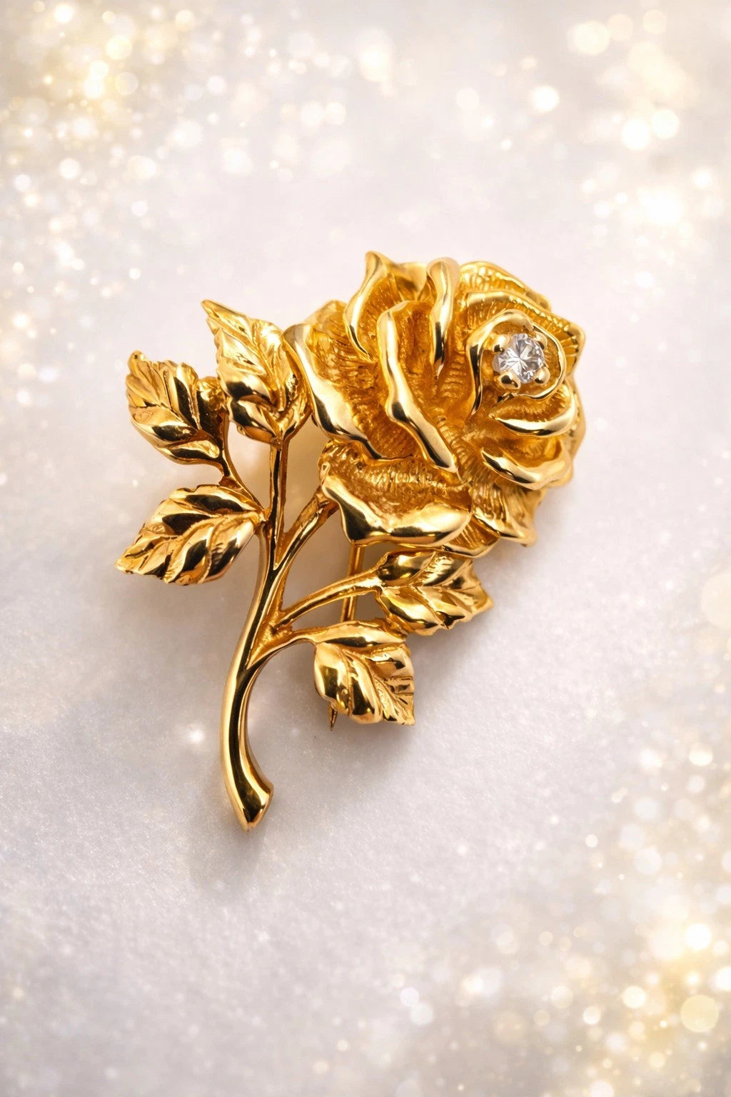 RARE VINTAGE TIFFANY &amp; CO 14K GOLD 3D ROSE FLOWER PIN BROOCH