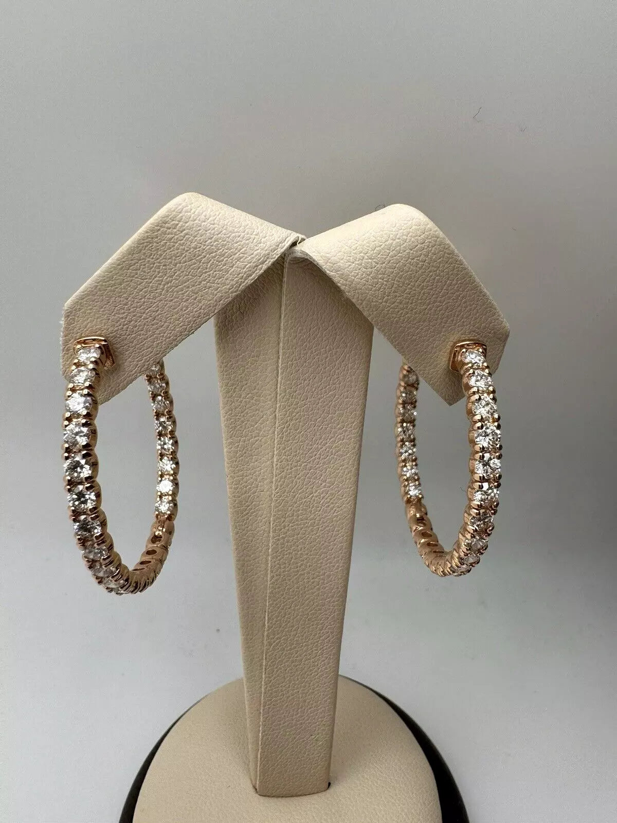 14k Rose Gold Beautiful Diamond Hoop Earrings With 5.20ctw G-Si1 13.2 grams Gold