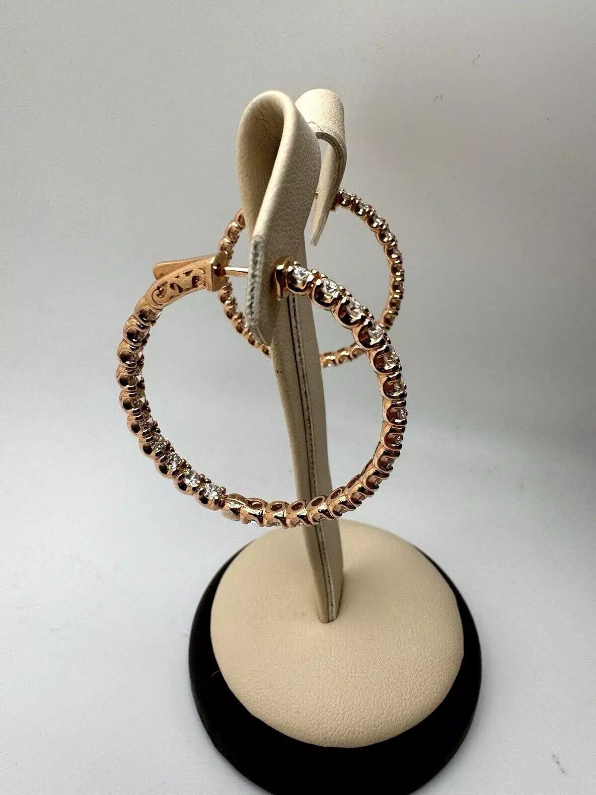 14k Rose Gold Beautiful Diamond Hoop Earrings With 5.20ctw G-Si1 13.2 grams Gold