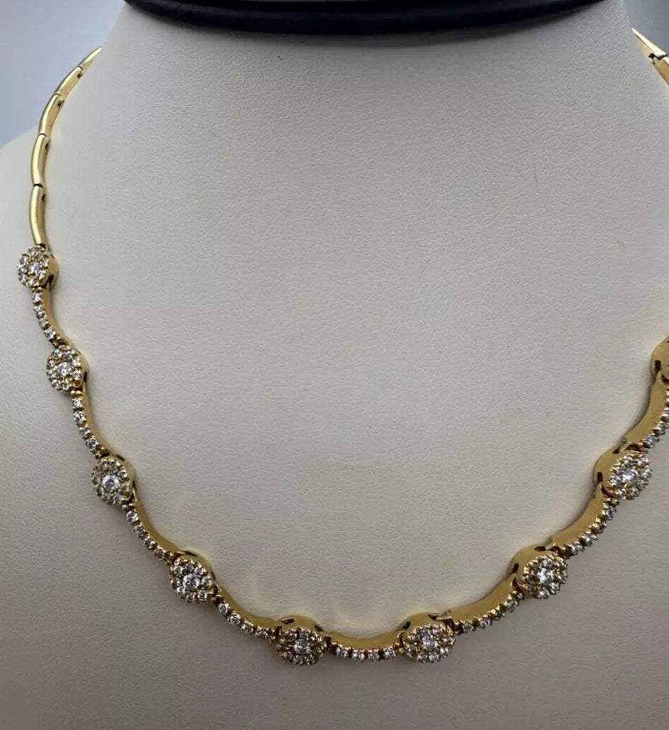 Elegant 14k Yellow Gold Diamond Link 17 Inch Chain 18 grams And 2.19 Ct Diamonds