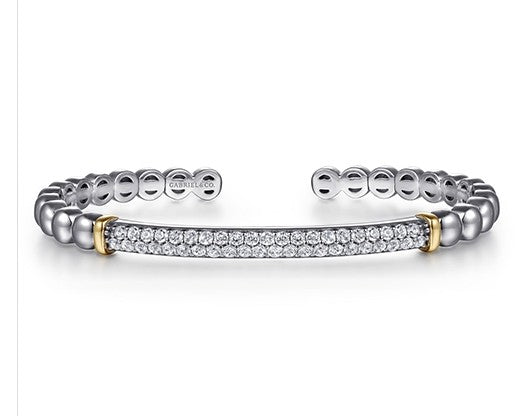 14K Yellow Gold and 925 Sterling Silver Bujukan White Sapphire Open Bangle Bracelet