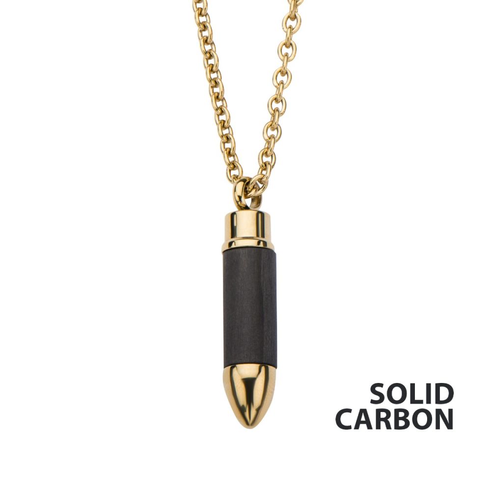 Stainless Steel Gold IP &amp; Carbon Graphite Bullet Pendant with Chain