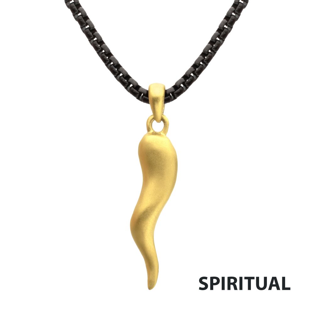 Matte 18Kt Gold IP Steel Italian Horn with Black IP Steel Box Chain