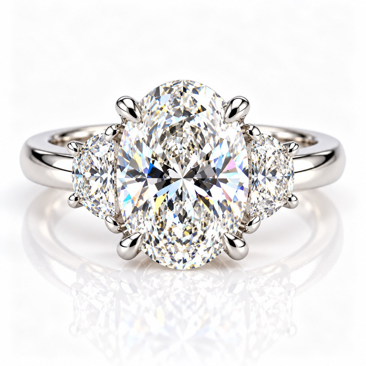 14K White Gold 8.01 CT Lab Grown Oval Diamond 3-Stone Engagement Ring