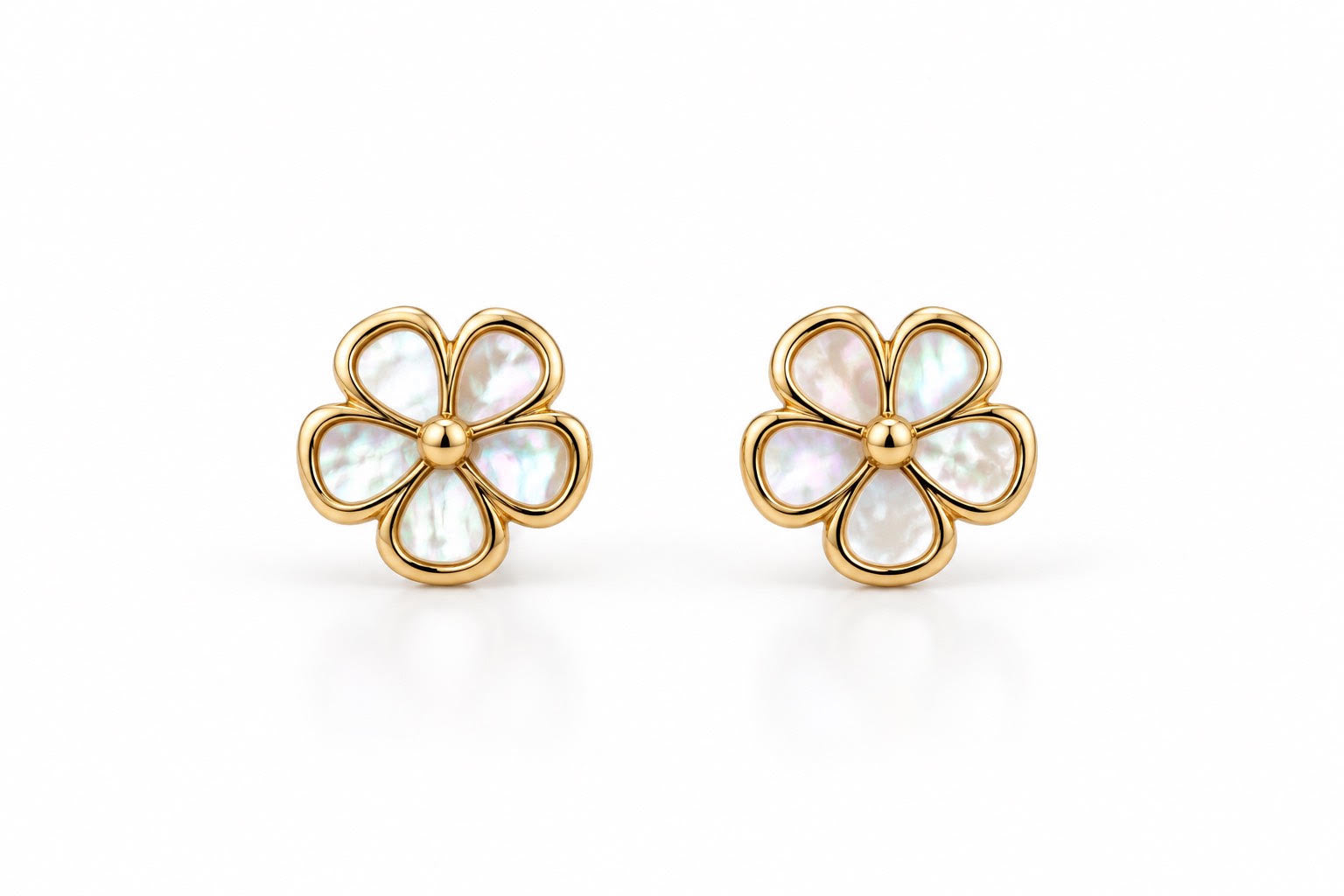 14K Yellow Gold Children Mother-of-Pearl Flower Stud Earrings