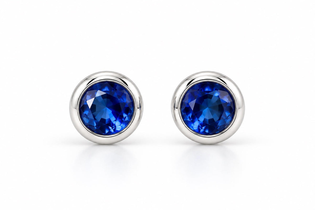 14K White Gold Children Blue Sapphire Bezel Stud Earrings – 4.5mm