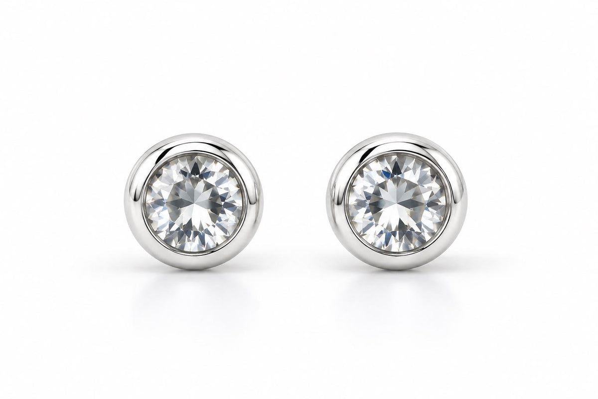 White Topaz Children Bezel-Set Stud Earrings – Classic Round Design