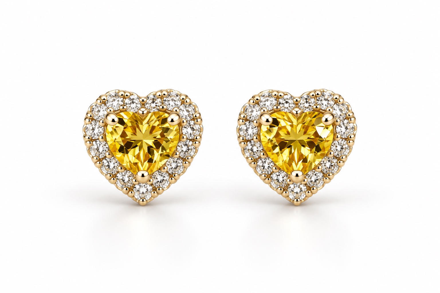 14K Yellow Gold Children Citrine Heart Halo Stud Earrings with Cubic Zirconia