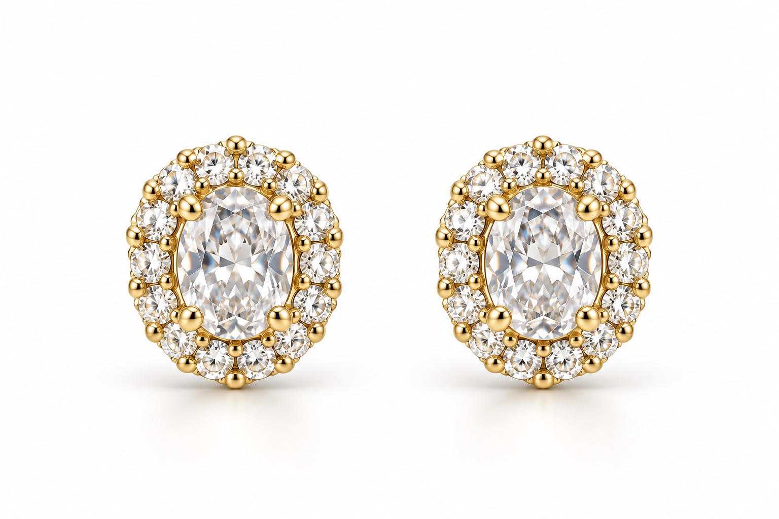 14K Yellow Gold Children Cubic Zirconia Oval Halo Stud Earrings