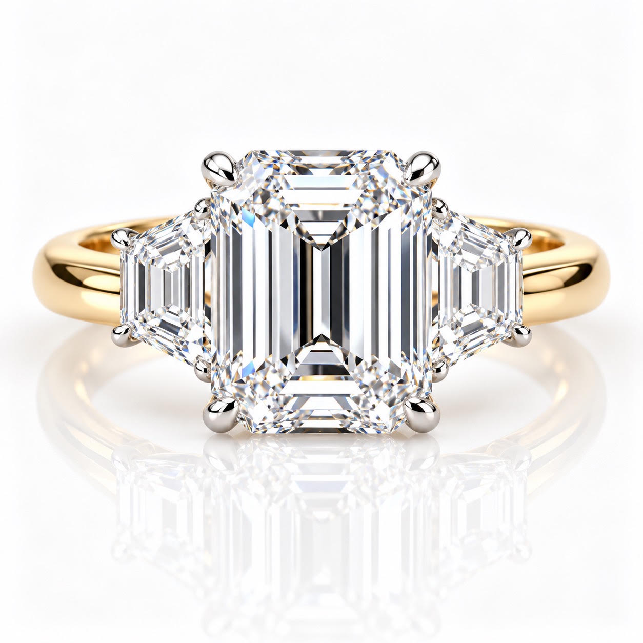 14K Yellow Gold 3.06 CT Emerald Cut Lab Grown Diamond Ring VS1