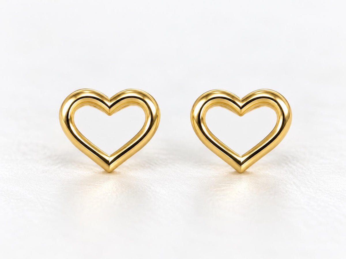 14K Yellow Gold Children Open Heart Stud Earrings – Classic Minimalist Children’s Jewelry