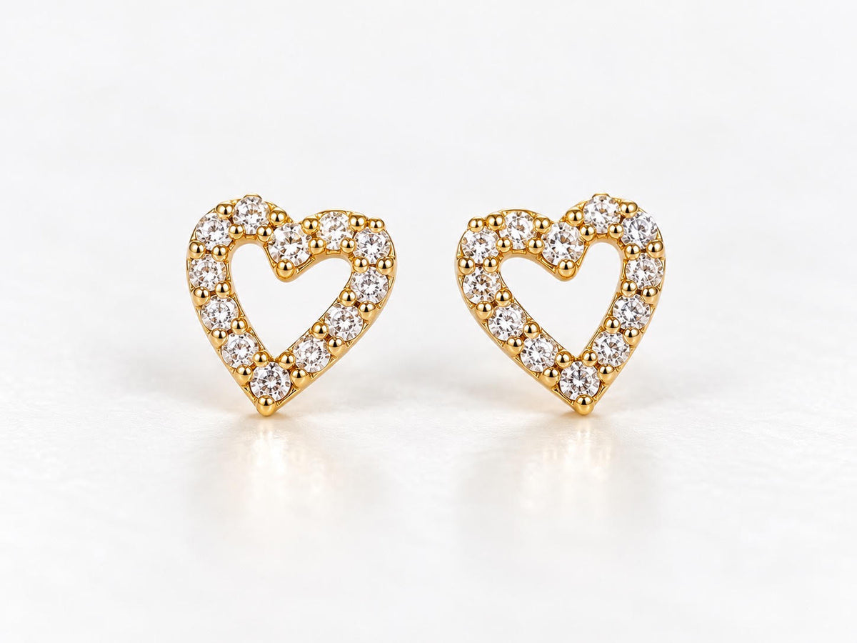 14K Yellow Gold Cubic Zirconia Heart Stud Earrings – Children’s Fine Jewelry