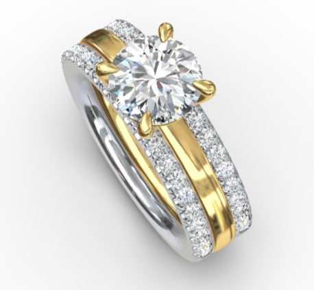 14K White-Yellow Gold Round Diamond Engagement Ring- REBA GREAT