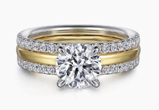 - 14K White-Yellow Gold Round Diamond Engagement Ring- REBA