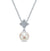 18" 14K White Gold Cultured Pearl and Floral Diamond Pendant Necklace