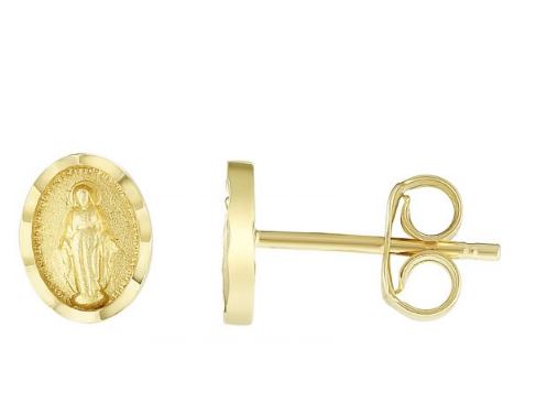 14K Gold Virgin Mary Stud Earring
