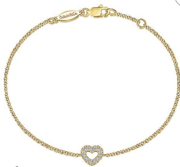 14K Yellow Gold Chain Bracelet with Pavé Diamond Heart