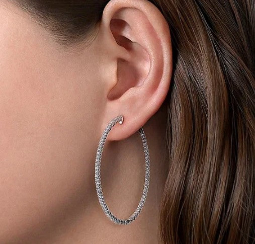 14K White Gold 20mm Inside Out Diamond Hoop Earrings