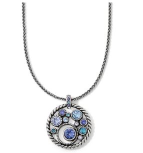 Collection: Halo  Color: Silver-Tanzanite  Closure: Lobster Claw  Length: 16&quot; - 18&quot; Adjustable  Pendant Drop: 1 1/4&quot;  Material: Swarovski crystal  Finish: Silver plated