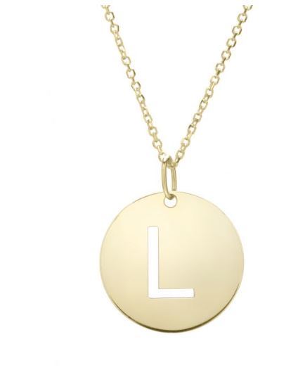 14K Gold Disc Initial L Necklace