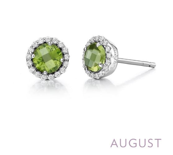 Silver and Light Green August Birthstone Stud Earrings  Grace  Co UK