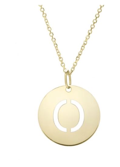 14K Gold Disc Initial O Necklace