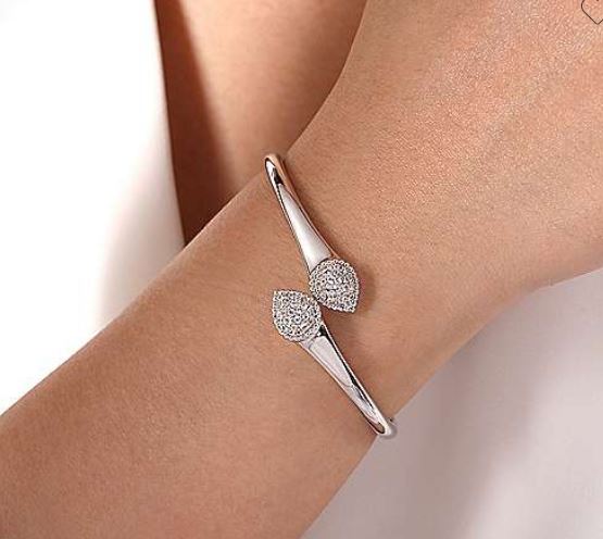 925 Sterling Silver Bypass Bangle with White Sapphire Pavé By Gabriel &amp; Co