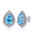 925 Sterling Silver Swiss Blue Topaz Bujukan Pear Shape Stud Earrings With Pattern
