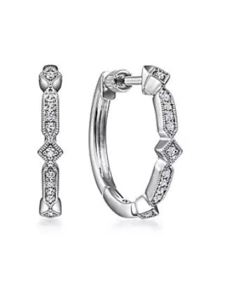Vintage Inspired 14K White Gold 20mm Classic Diamond Hoop Earrings