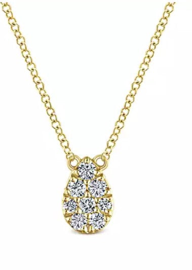 14K Yellow Gold Diamond Teardrop Pendant Necklace
