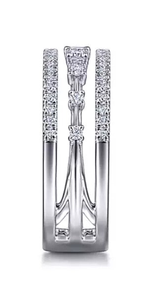 14K White Gold Three Row Diamond Station Ring