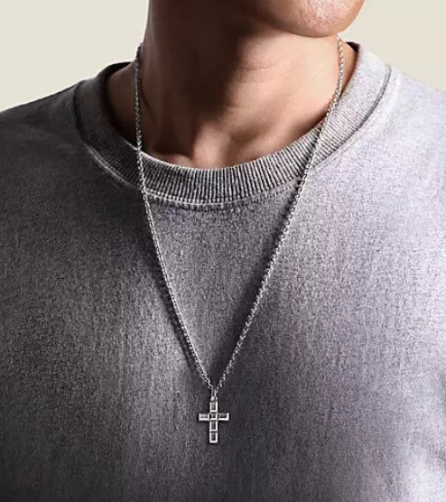 Sterling Silver Rectangular Station Cross Pendant by Gabriel and Co.