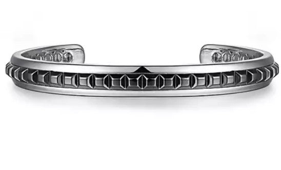 Sterling Silver Open Cuff Bracelet with Black Grommets