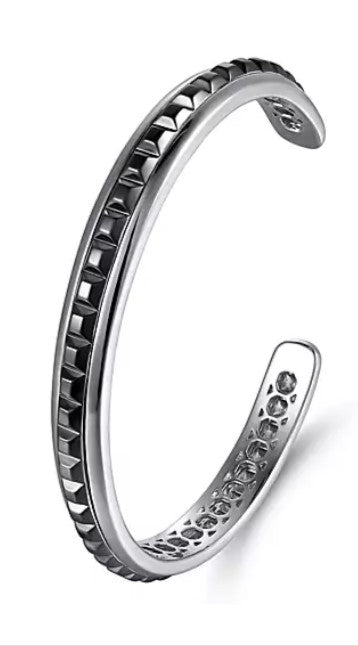 Sterling Silver Open Cuff Bracelet with Black Grommets