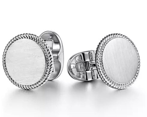 Sterling Silver Round Cufflinks with Twisted Rope Trim