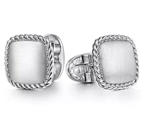 Sterling Silver Square Cufflinks with Twisted Rope Trim