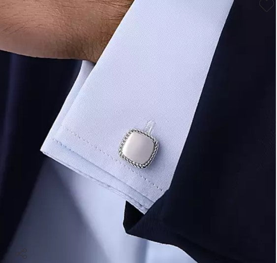 Sterling Silver Square Cufflinks with Twisted Rope Trim