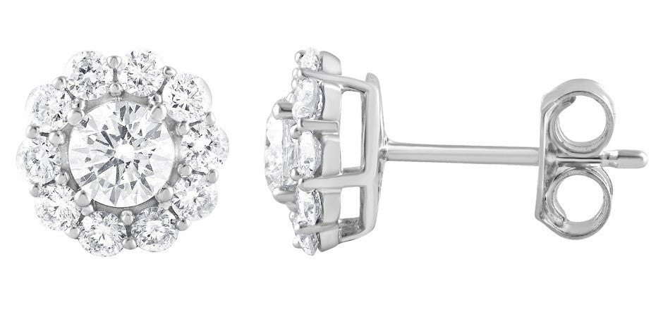 14kt White gold 1.00 Diamond Stud Earrings in Halo Setting Earrings.
