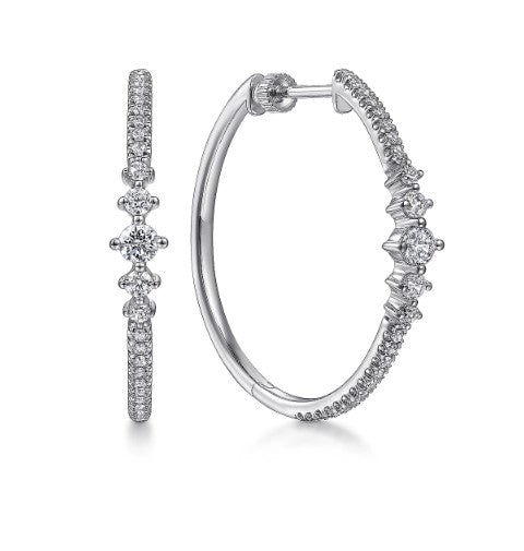 14k White Gold Classic Diamond Cut 30mm Hoop Earrings orders