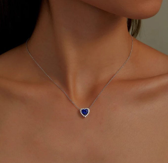 Fancy Lab-Grown Sapphire Halo Heart Necklace BY Lafonn