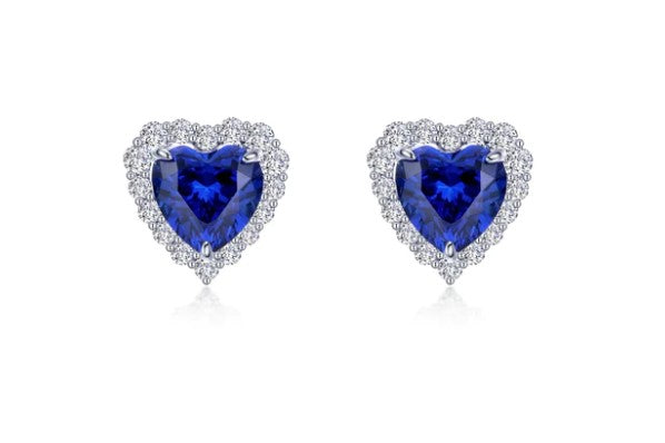 Fancy Lab-Grown Sapphire Halo Heart Earrings