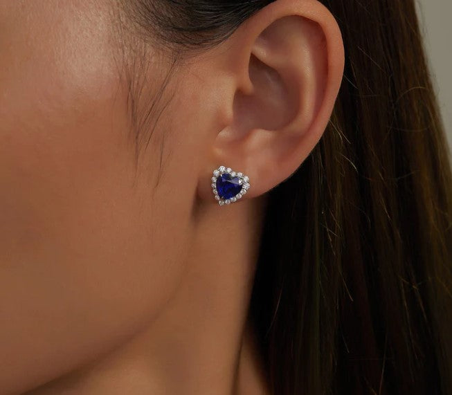 Fancy Lab-Grown Sapphire Halo Heart Earrings